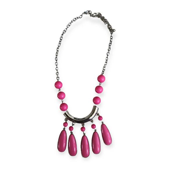 Cato Statement Necklace Beaded  Pink and silver Adjustable length - Picture 1 of 5